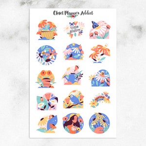 Stickers pour agenda printanier | Stickers printaniers | Stickers floraux | Stickers oiseaux (S-635)