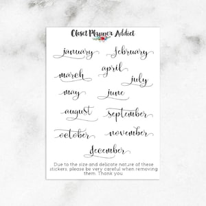 Months of the Year Planner Stickers Monthly Planner Stickers Mini Stickers Script Font Stickers Bullet Journal Stickers DATE-004 image 1