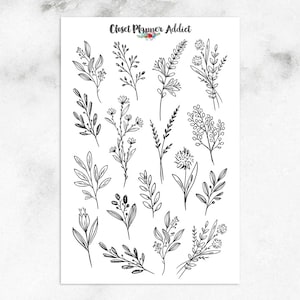 Stickers pour agenda illustrés de fleurs | Stickers floraux | Stickers feuilles (S-644)