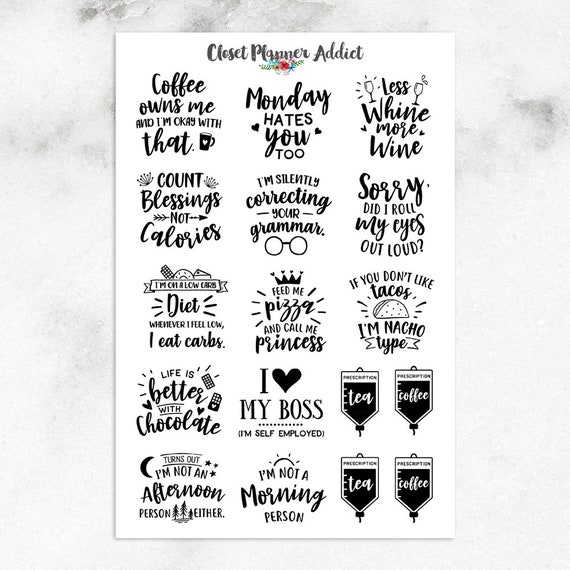 Love Life Motivational Quotes Sticker Sheet Black & White Scrapbook Planner