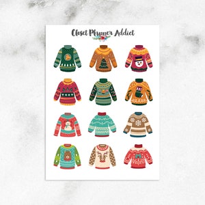 Bunte Weihnachtspullover Planner Aufkleber | Weihnachten 2023 | Hässliche Weihnachten Pullover | Pullover Aufkleber | Weihnachts Pullover (S-698)