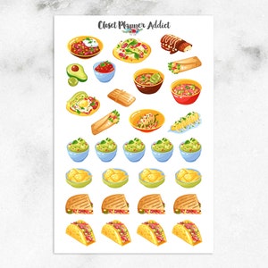 Mexicaans eten planner stickers | Voedselstickers | Taco'sstickers | Guacamole-stickers | Salsastickers | Stickers maïschips (S-667)