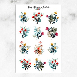 Stickers pour agenda bouquets de fleurs sauvages | Stickers floraux | Stickers bouquets de fleurs (S-637)