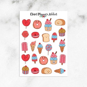 Adesivi per pianificatore di torte e gelati kawaii / Adesivi kawaii / Adesivi dolci / Adesivi gelato / Adesivi macaron (S-363)