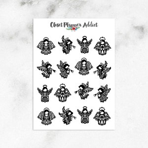 Pegatinas de ángeles para planificador / Navidad 2021 / Pegatinas navideñas / Ángeles navideños / Pegatinas de ángeles en blanco y negro (S-597)