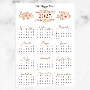 Pegatinas para planificador de calendario 2025 / Flores de color rosa dorado y colorido / Pegatinas 2025 / Calendario 2025 / Pegatinas para calendario anual (FP-046)