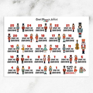 Pegatinas de planificador de cuenta regresiva de Navidad de Cascanueces / Navidad 2021 / Pegatinas de cuenta regresiva de Navidad / Pegatinas de Cascanueces (S-603)