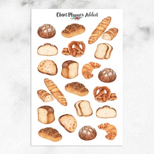 Planificateur de pain frais et de bretzels | Stickers Pain | Stickers croissants | Stickers miche de pain | Stickers baguette (S-634)