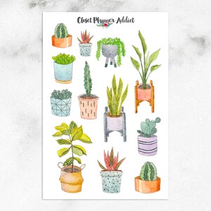 Aquarel planten planner stickers | Stickers voor potplanten | Plantenliefhebbers | Plantstickers | Aquarelplanten (S-617)