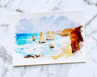 The Twelve Apostles Postcard | Hand Drawn Postcard | Melbourne Postcard | Australian Postcard | Postcrossing (PC-010)