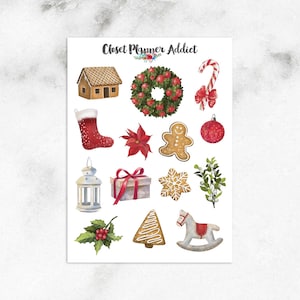Adesivos de planejador de Feliz Natal | Natal 2022 | Adesivos de Natal em aquarela | Brinquedos de Natal | Adesivos de guirlanda de Natal (S-656)