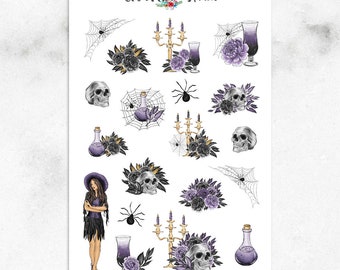 Halloween 2020 Planner Stickers | Halloween Ladies Planner Stickers | Lifestyle Stickers | Skull Stickers | Floral Stickers (S-520)