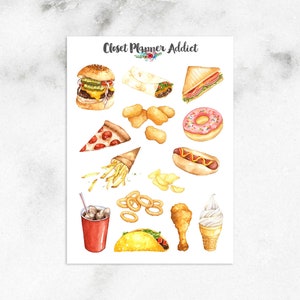 Pegatinas para planificador de comidas rápidas, pegatinas de comida, pegatinas de hamburguesas, pegatinas de tacos, pegatinas de sándwiches, pegatinas de nuggets de pollo (S-659)