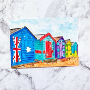 Brighton Badekästen Postkarte | Handgezeichnet Postkarte | Bordeaux Postkarte | Postcrossing | Australische Postkarte | Strand Boxen (PC-008)