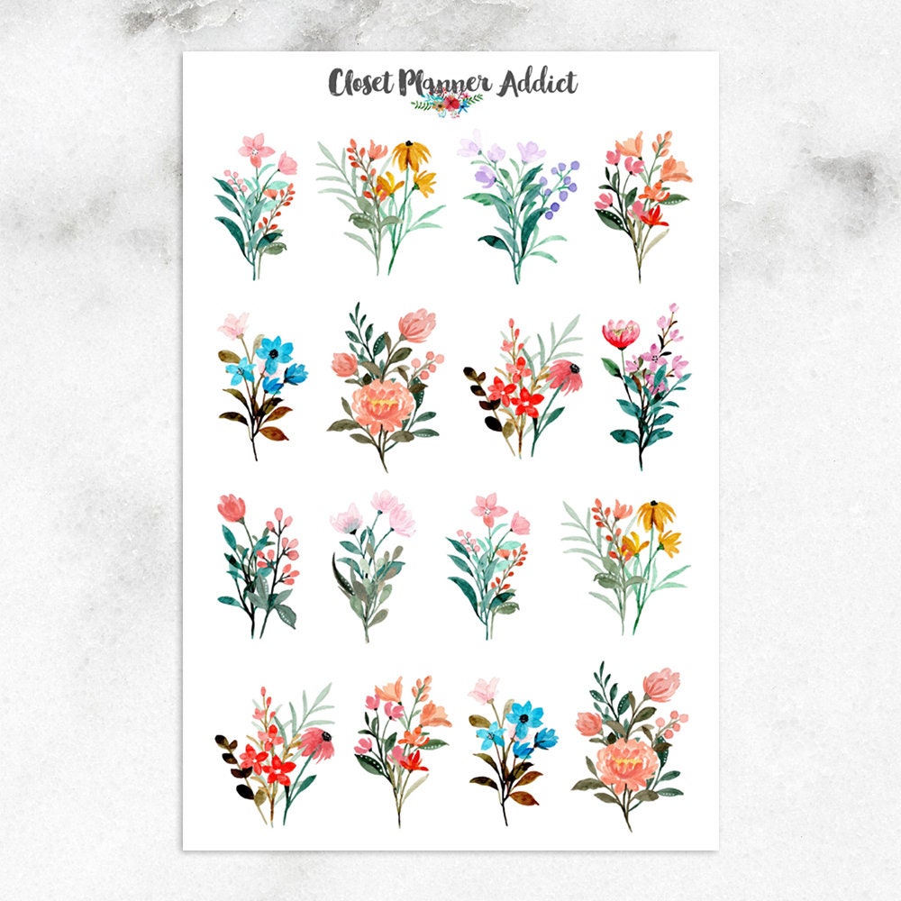 Wild Flowers Planner Stickers Floral Stickers Floral Bouquets Stickers  S-636 