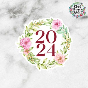 Pegatina troquelada 2024 / Pegatina troquelada con diseño floral rosa (DC-038)