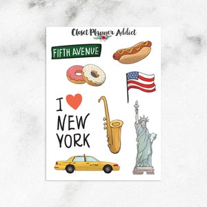 Pegatinas para planificador con el lema "Me encanta Nueva York" / Pegatinas de viaje / Pegatinas de Nueva York / Pegatinas de Estados Unidos / Pasión por los viajes / Estatua de la Libertad (S-114)
