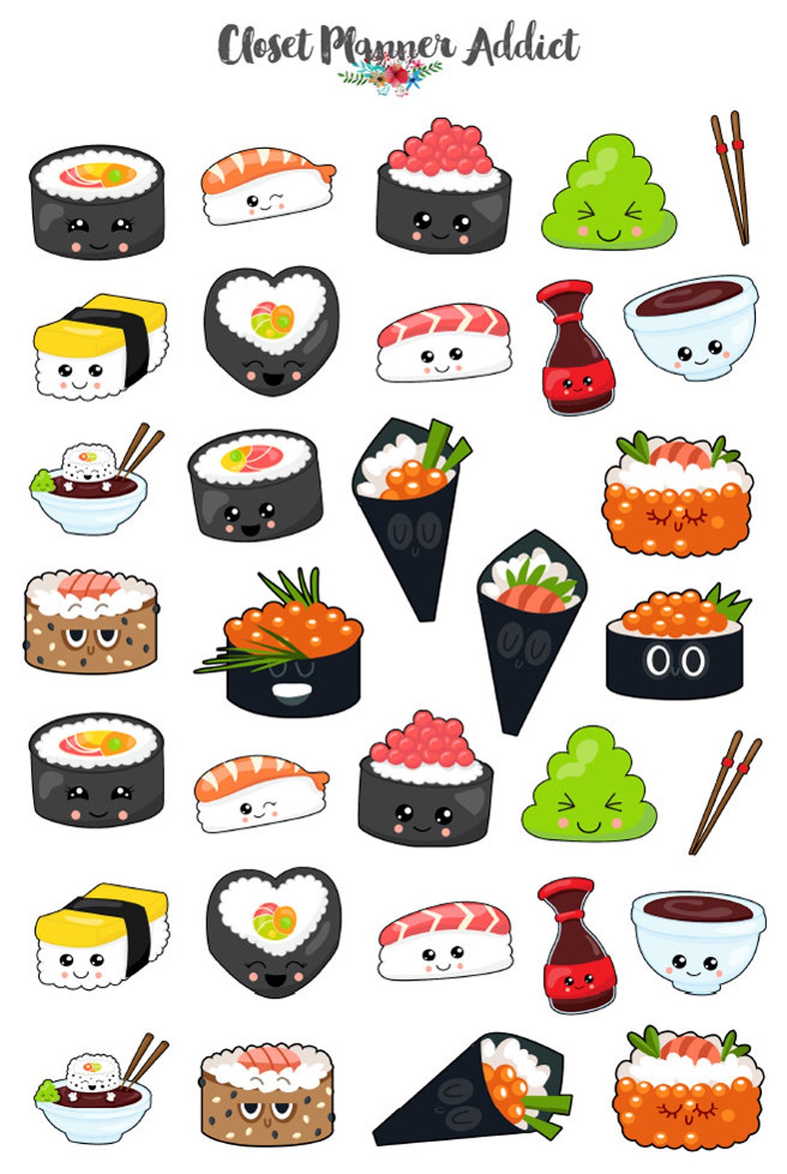 Kawaii Sushi Planner Stickers Mystery Grab Bag Oct 2017 Etsy