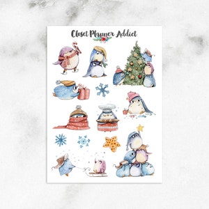 Niedliche Weihnachts-Pinguine Planer Aufkleber | Weihnachten 2021 | Weihnachtsaufkleber | Pinguin Aufkleber | Lustige Pinguine (S-598)