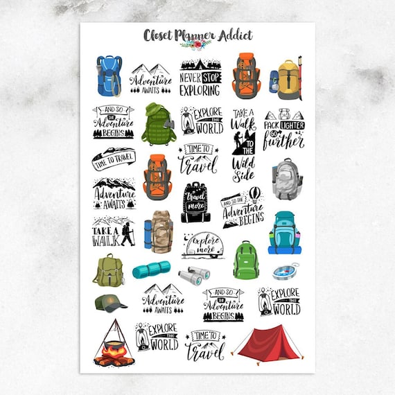 Camping Adventures Planner Stickers | Camping Stickers | Adventure Quotes Stickers | Hiking Stickers | Travel Stickers | Backpacks (S-717)