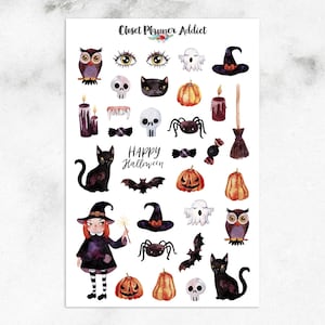 Stickers pour agenda Halloween 2019 | Stickers Halloween | Stickers fantômes | Stickers citrouilles | Stickers chouette | Autocollants d'automne (S-428)