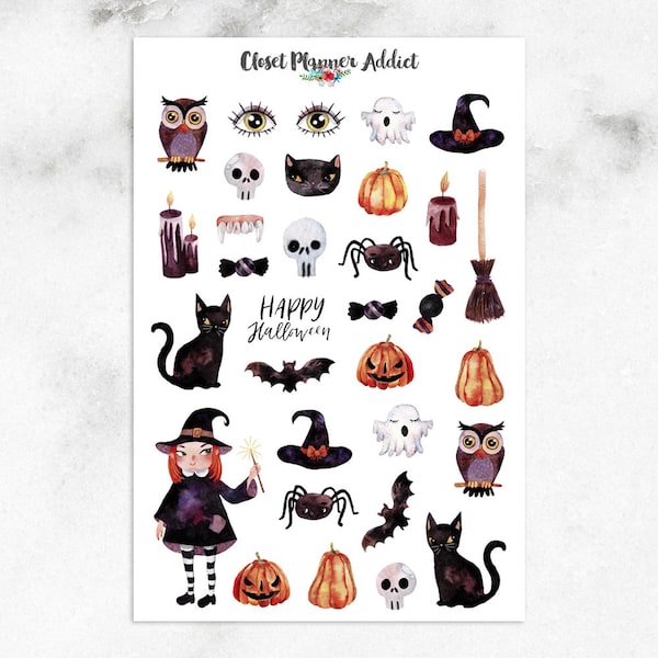 Halloween 2019 Planner Stickers | Halloween Stickers | Ghost Stickers | Pumpkin Stickers | Owl Stickers | Fall Stickers (S-428)