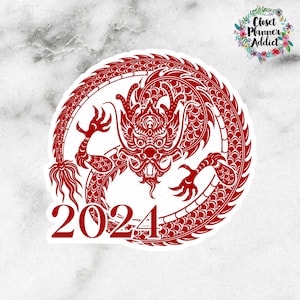 autocollant découpé avec des matrices du nouvel an chinois | année du dragon 2024 autocollant découpé | Autocollant découpé Nouvel An lunaire (DC-045)