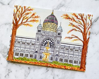 Royal Exhibition Building Postcard | Hand Drawn Postcard | Melbourne Postcard | Watercolour Postcard | Postcrossing (PC-005)