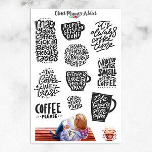 Pegatinas para planificador con citas sobre café / Bolsa sorpresa misteriosa de enero de 2018 / Pegatinas sobre café / Pegatinas con citas / Adictos al café / Amantes del café (MGB-JAN18)