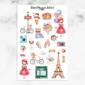 70 stickers voyage Paris tour eiffel Anne Parisi France icône jolie fille  voyage France étiquette autocollant planificateur autocollant coffret  cadeau -  France