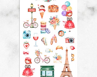 Bienvenue à Paris Planner Stickers | Mystery Grab Bag July 2018 | Macaron Stickers | Paris Stickers | Eiffel Tower Stickers (MGB-JUL18)