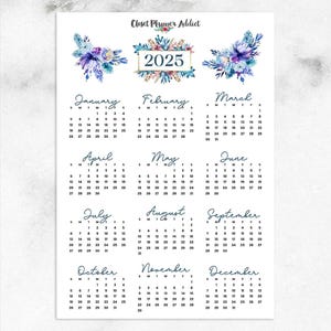 Pegatinas para planificador de calendario 2025 / Flores azules / Pegatinas 2025 / Calendario 2025 / Pegatinas para calendario anual (FP-051)