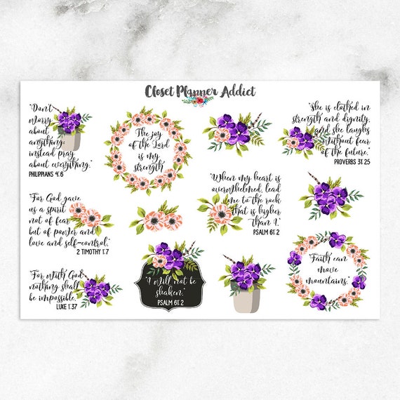 Christian Bible Verses Scriptures Planner Stickers Floral Stickers  Christian Stickers Bible Verses Scripture Stickers MS-012 