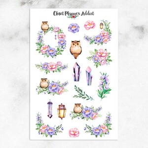Pegatinas de planificador de noche mágica / Pegatinas florales / Pegatinas de búho / Pegatinas de corona floral / Pegatinas de linterna / Pegatinas de acuarela (S-501)