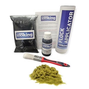Kit de flocado (verde oliva): fibras de flocado, adhesivo de flocado, aplicador de flocado