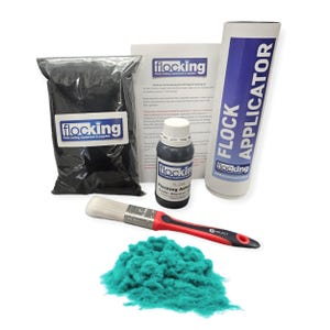 Kit de flocado (turquesa claro): fibras de flocado, adhesivo de flocado, aplicador de flocado