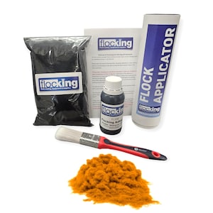 Kit de flocado (Oro Gold): fibras de flocado, adhesivo de flocado, aplicador de flocado