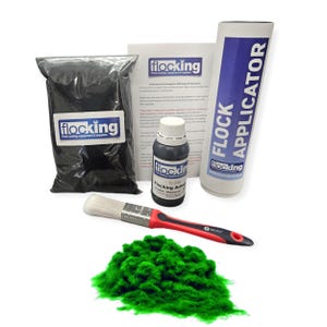 Kit de flocado (verde snooker): fibras de flocado, adhesivo de flocado, aplicador de flocado