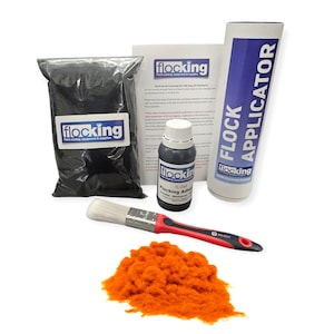 Kit de flocado (naranja): fibras de flocado, adhesivo de flocado, aplicador de flocado