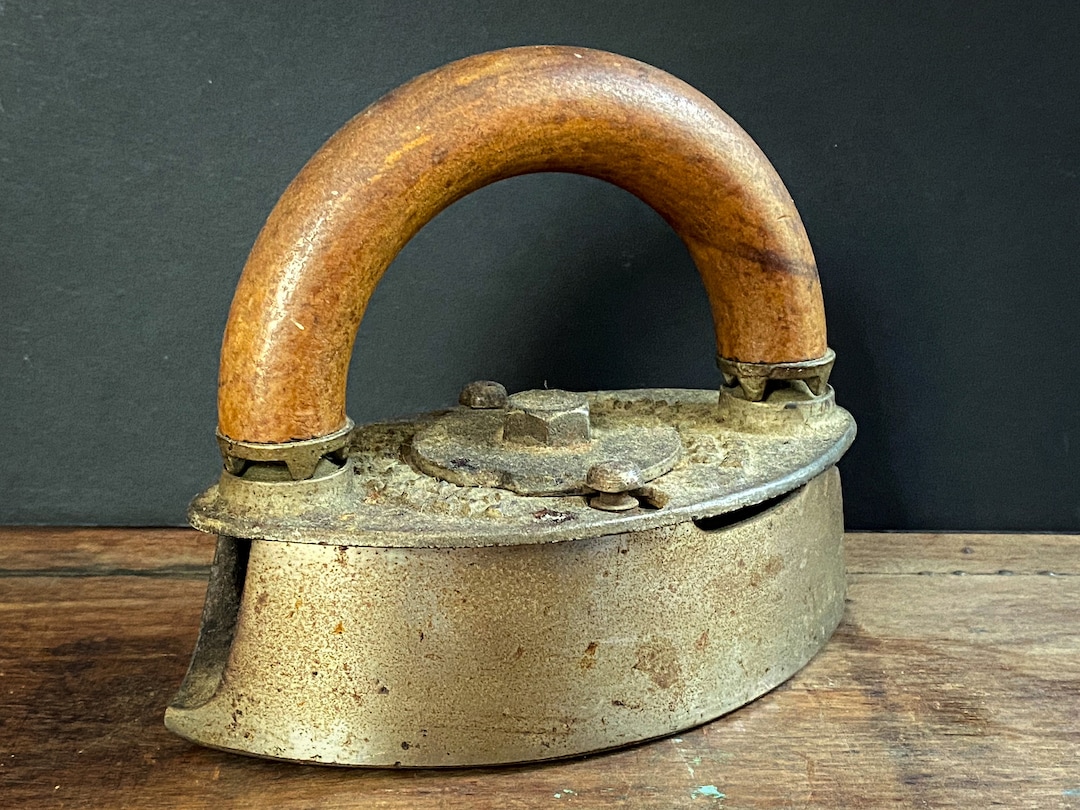 VINTAGE CAST IRON Antique Coal Iron With Wood Handle Coal Etsy