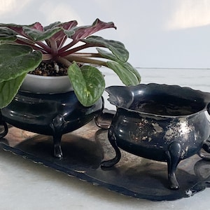 SUGAR AND CREAMER Set - Vintage SilverPlate Creamer and Sugar Bowl with Tray -Vintage Kitchen Decor -  Planter Ideas for Violets
