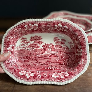 VINTAGE COPELAND PINK Spodes Tower Platter, Pink Transferware Serving Plate-English Ironstone Serving Dish, Pink and White Transferware