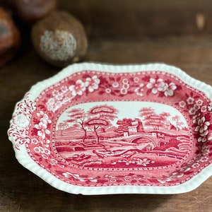 ENGLISH IRONSTONE SERVING Dish -Vintage Pink Copeland Spodes Tower -Pink Transferware Serving Plate-English Ironstone Serving Dish,