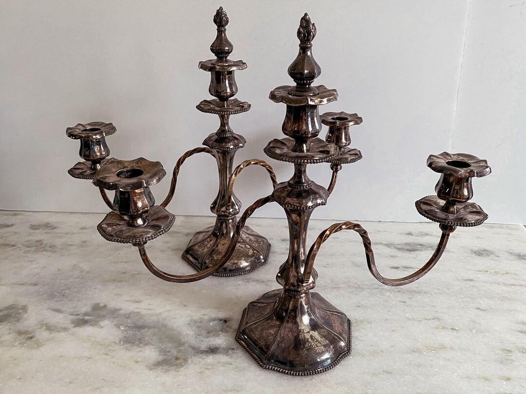VINTAGE SILVER Candelabra-silver Plate Candelabras With Inserts and ...