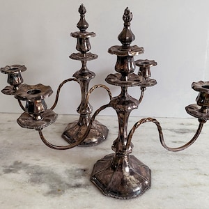 VINTAGE SILVER CANDELABRA-Silver Plate Candelabras with Inserts and Finials-Vintage Style-Centerpiece Candelabra-Boho Style-Romantic Dinner
