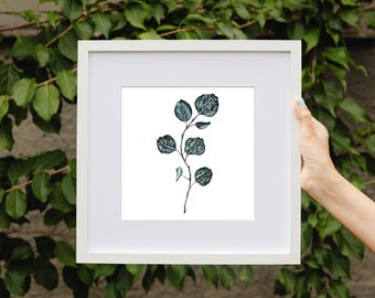 Eucalyptus Watercolor Ink Painting Art Print Unframed