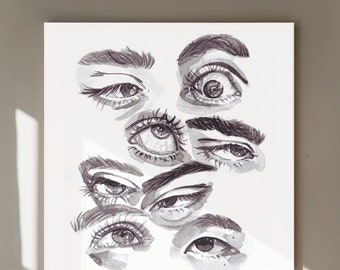 Occhi inchiostro illustrazione stampa artistica senza cornice