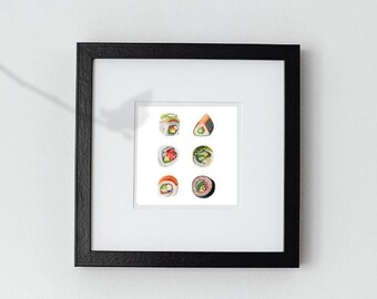 Illustrazione di stampa artistica ad acquerello di sushi senza cornice