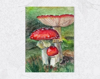 Fly Agaric Mushroom Pittura ad acquerello Stampa artistica da parete Senza cornice