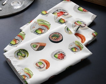 Watercolor Sushi Cloth Napkin Set of 4